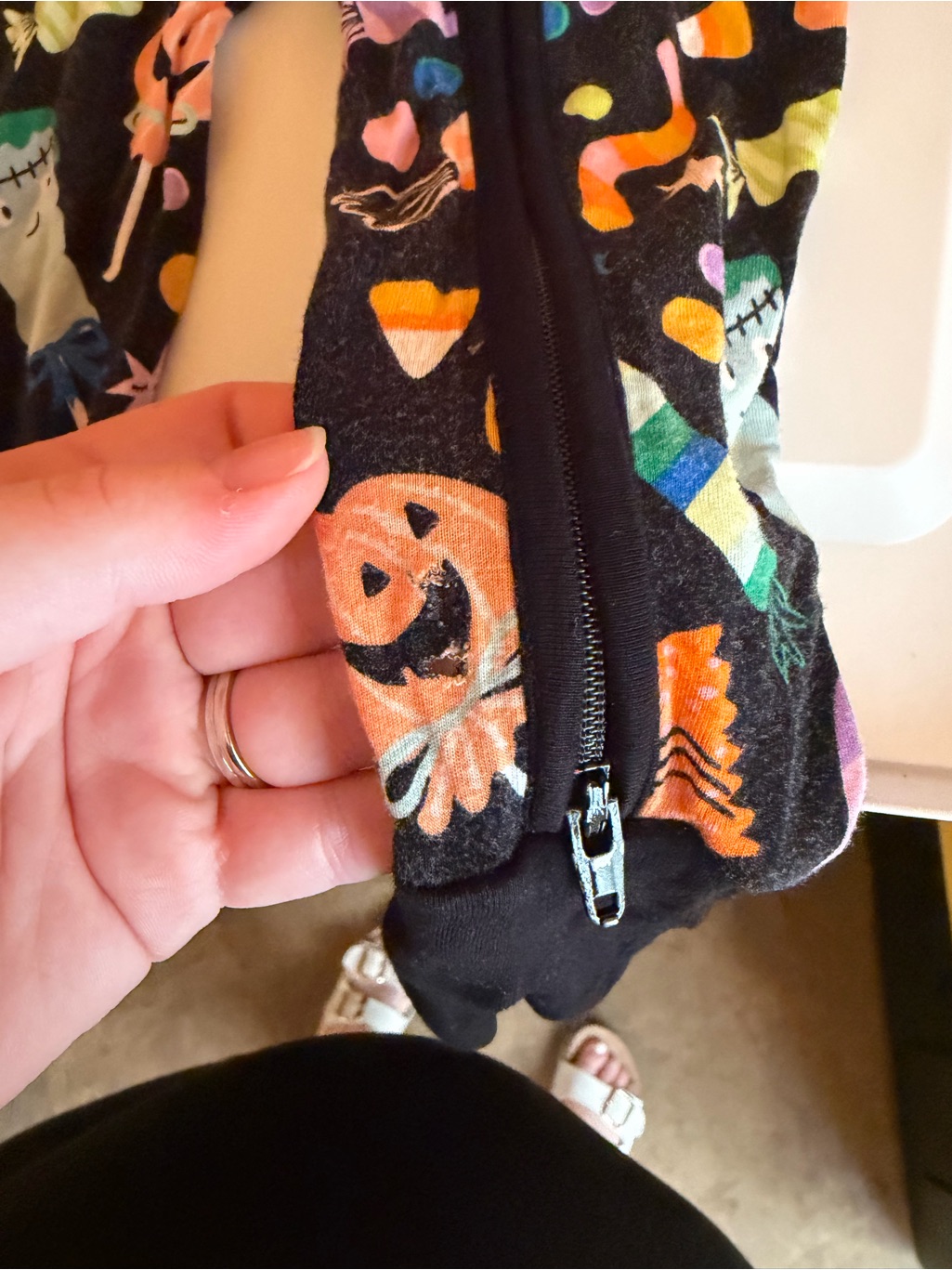 Cozy Black Halloween Candy-Print Kids One-Piece Pajamas — image 2 of 2